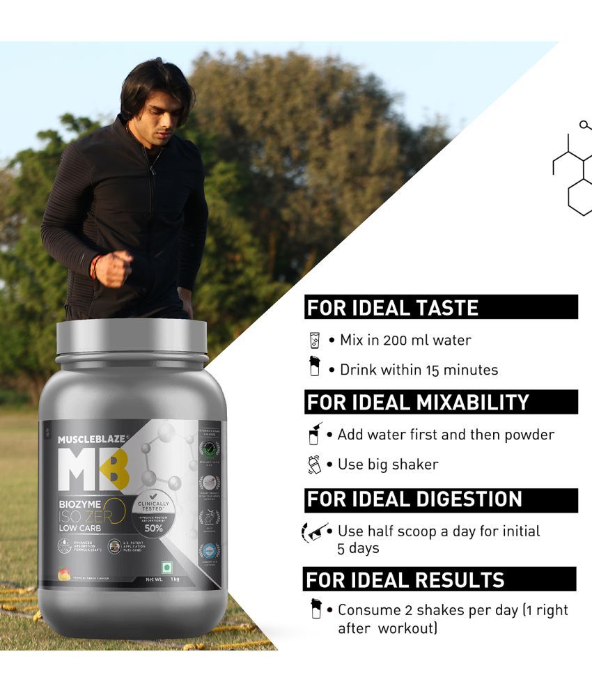 MuscleBlaze Biozyme IsoZero Low Carb Whey Protein Powder ( 1 kg