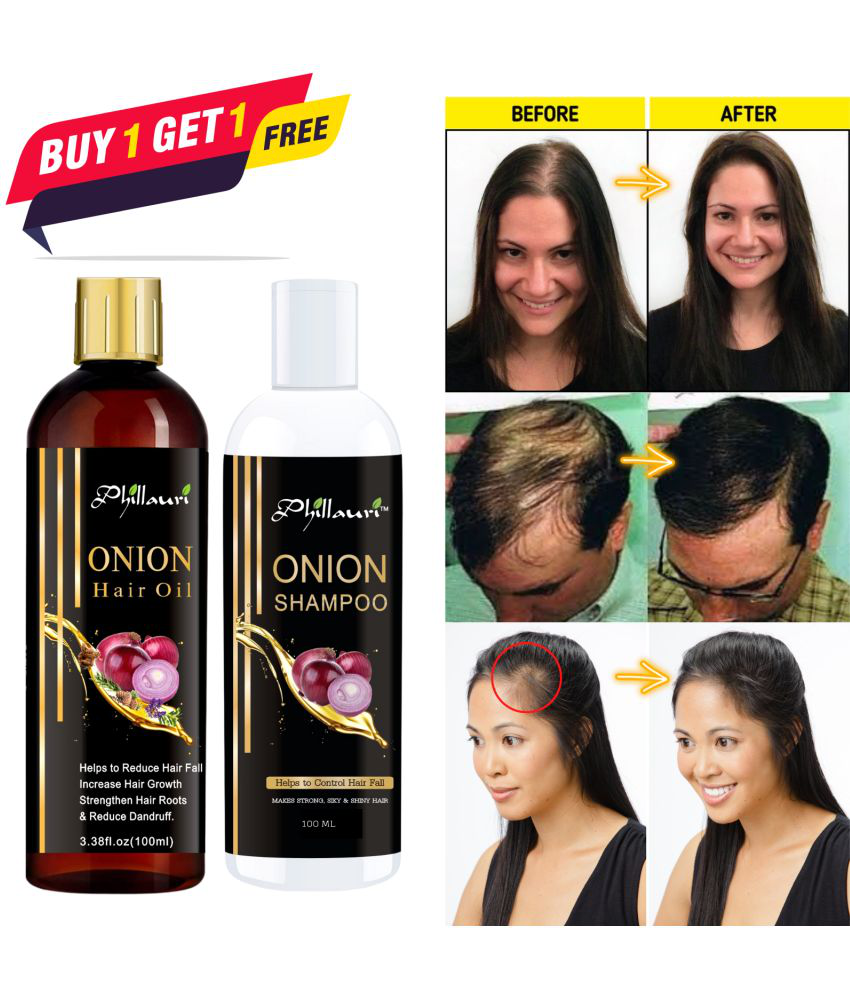 Onion Hair Oil and Onion Shampoo for Shiny Hair Long - Dandruff Control -  Hair Loss Control - Long