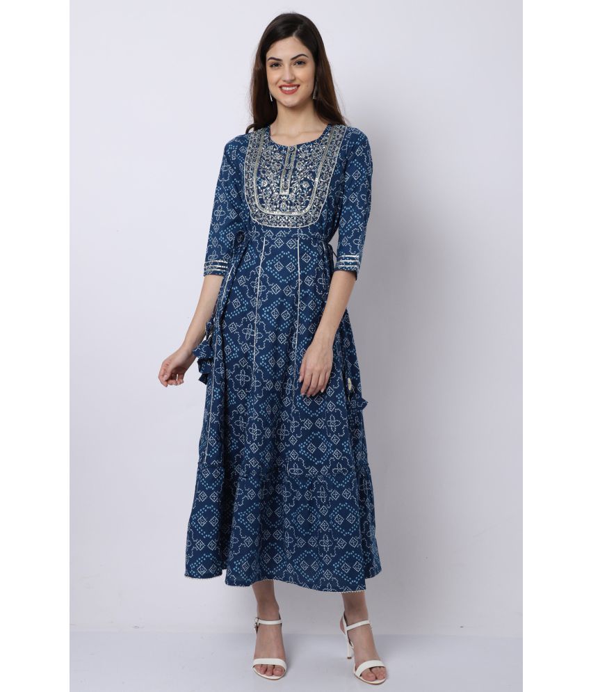     			Rajnandini - Blue 100% Cotton Women's Anarkali Kurti ( Pack of 1 )