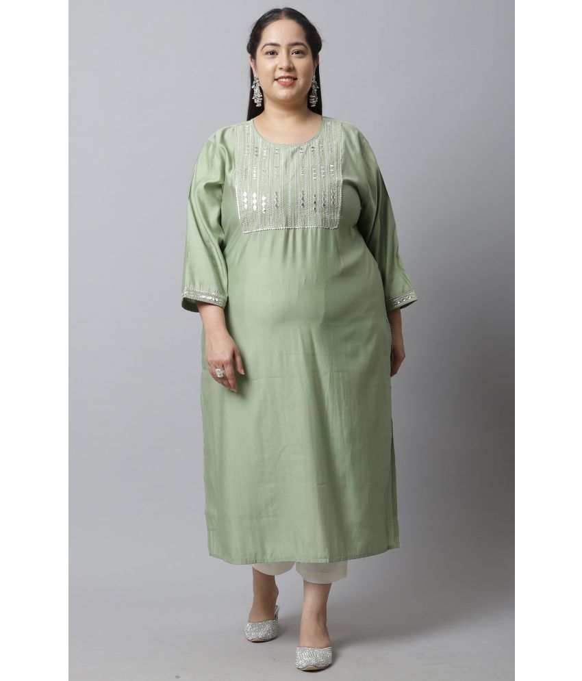     			Rajnandini - Green Chanderi Women's Straight Kurti ( Pack of 1 )