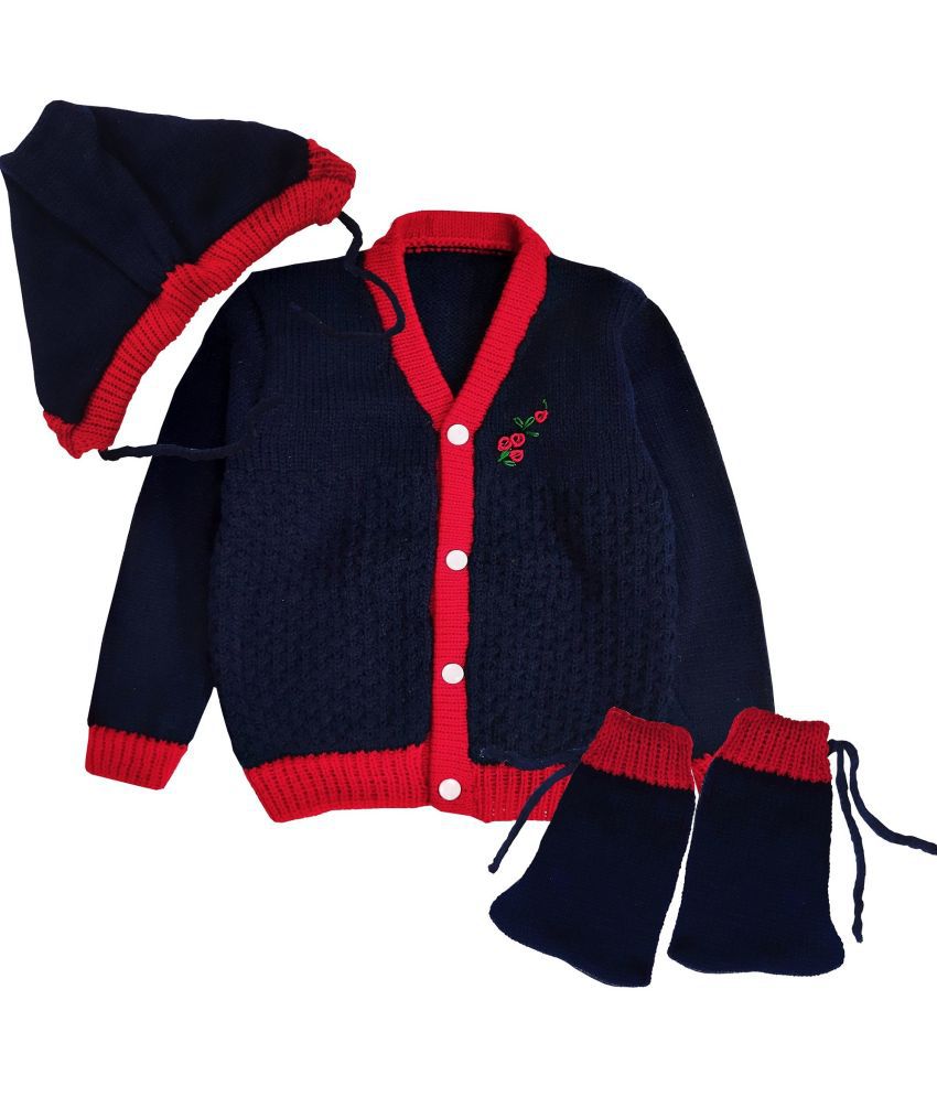     			little PANDA Baby Unisex Woollen Sweater, Cap & Socks Set