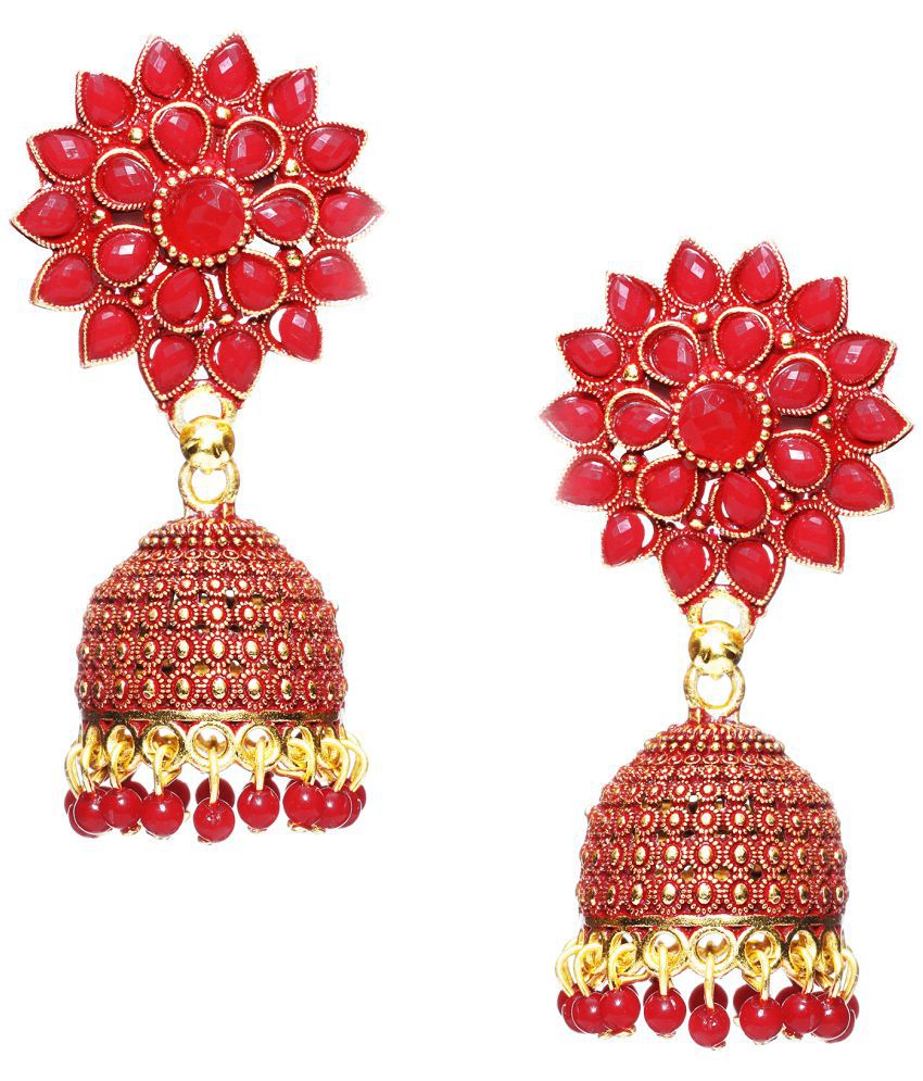     			Darshini Designs - Red Jhumki Earrings ( Pack of 1 )