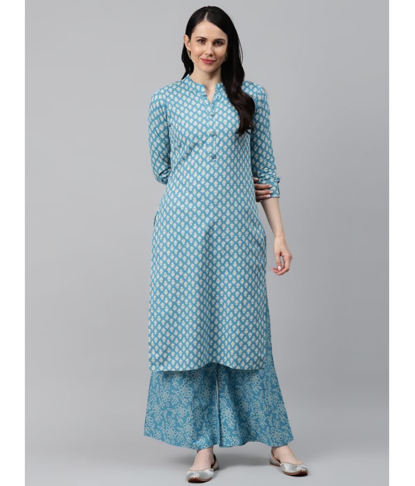     			HIGHLIGHT FASHION EXPORT - Light Blue Straight Cotton Women's Stitched Salwar Suit ( Pack of 1 )