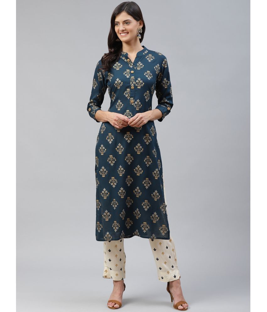     			HIGHLIGHT FASHION EXPORT - Teal Straight Rayon Women's Stitched Salwar Suit ( Pack of 1 )