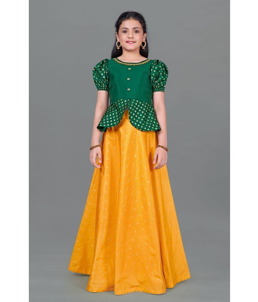     			MIRROW TRADE Silk Lehenga Choli Set For Girls ( Pack of 1 , Green )