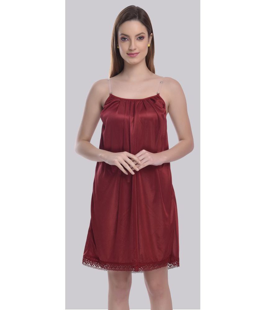     			Madam - Maroon Satin Women's Nightwear Night Dress ( Pack of 1 )