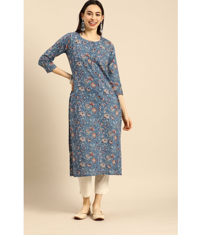     			Rajnandini - Blue 100% Cotton Women's Straight Kurti ( Pack of 1 )