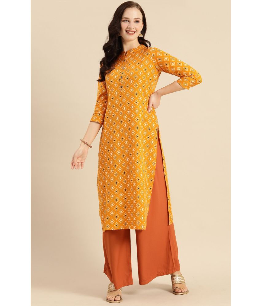     			Rajnandini - Mustard 100% Cotton Women's Straight Kurti ( Pack of 1 )