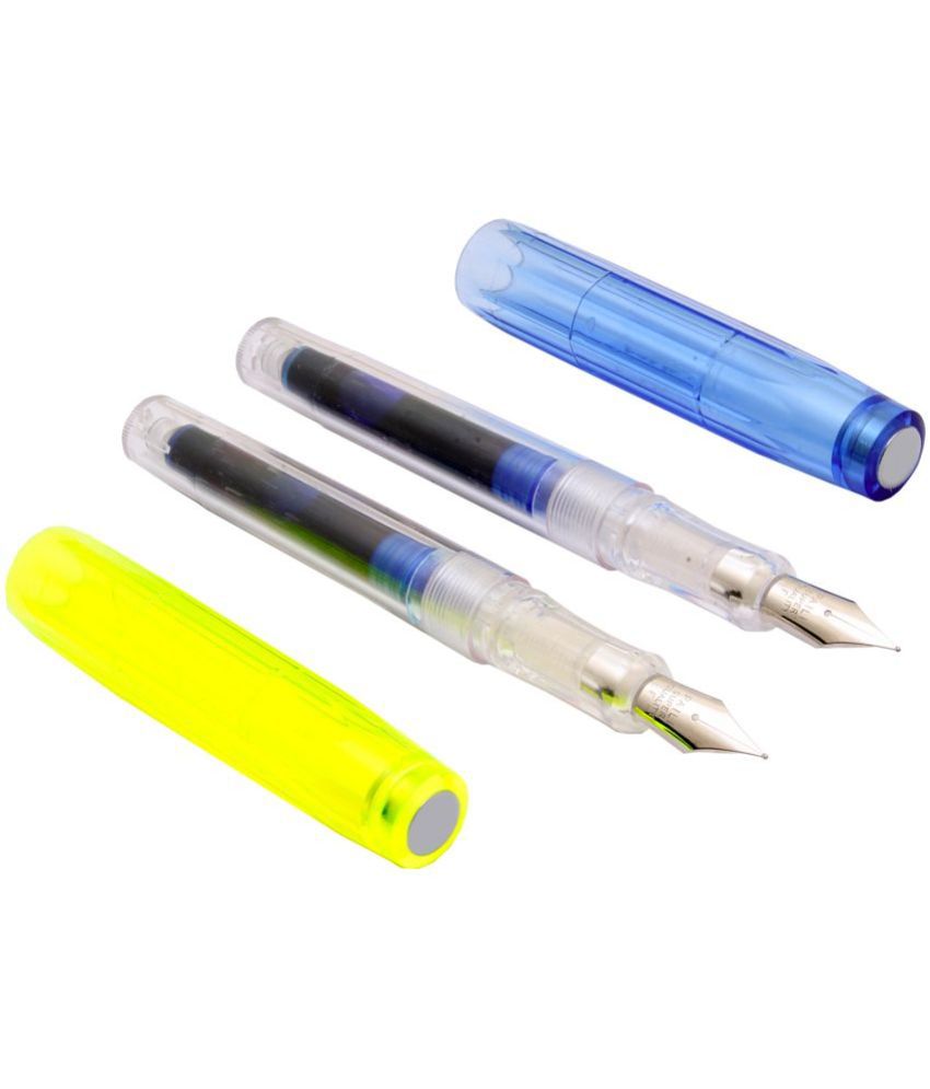     			Srpc PaiLi 007 Mini Blue & Neon Yellow Transparent Fountain Pens Cartridge System Fine Nib