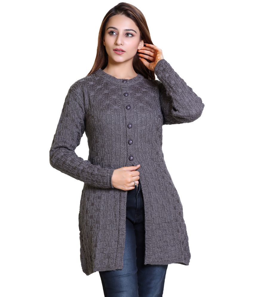     			Varenyam Acrylic Grey Buttoned Cardigans -