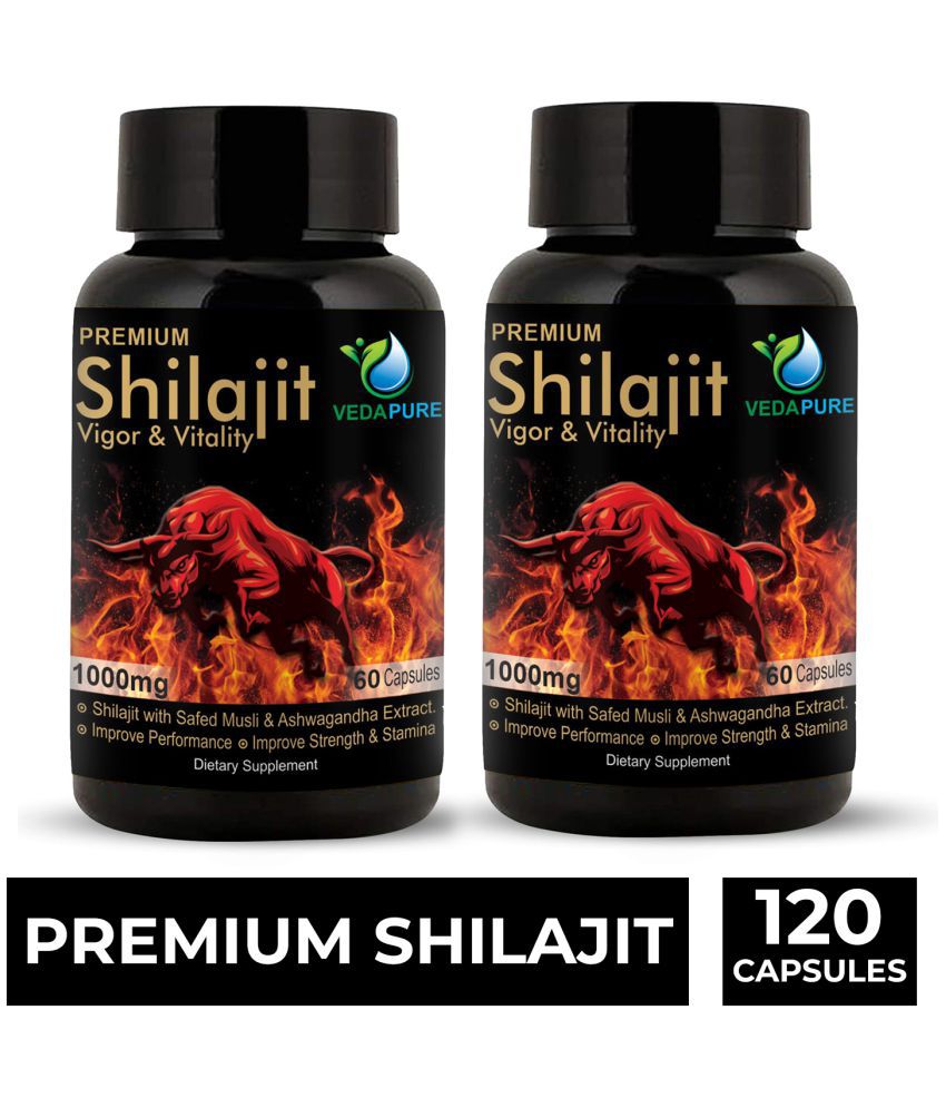     			VEDAPURE Premium Shilajit/Shilajeet with, Ashwagandha Extract Helps in Stamina, Strength 1000mg (Pack of 2)