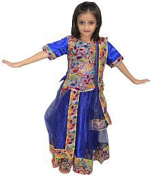 Kaku Fancy Dresses Indian State Gujrati Dance Embriodered Sherwani Costume- Blue, 7-8 Years, For Girls