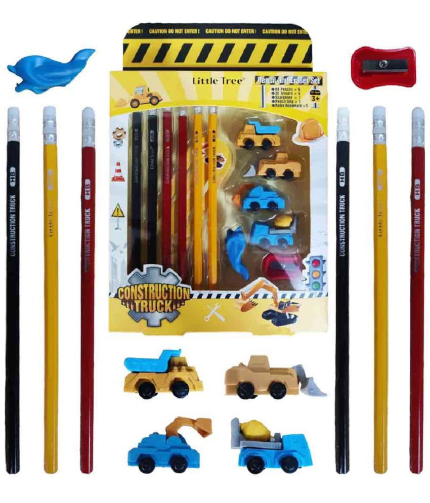     			FunBlast Construction Truck Theme Return Gifts for Kids – Stationery Kit Includes 6 Pencils, 4 Erasers, 1 Sharpener, 1 Ruler Bookmark, 1 Pencil Cap Stationary Set for Kids - Multicolor