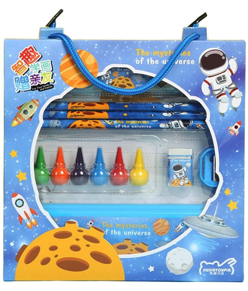     			FunBlast Stationery Kit for Kids – Space Universe Theme Stationery Box Pencil Pen Eraser Sharpener and Cartoon Pencil Box- Stationary Kit Set for Boys and Girls, Birthday Return Gift for Kids (Multicolor)