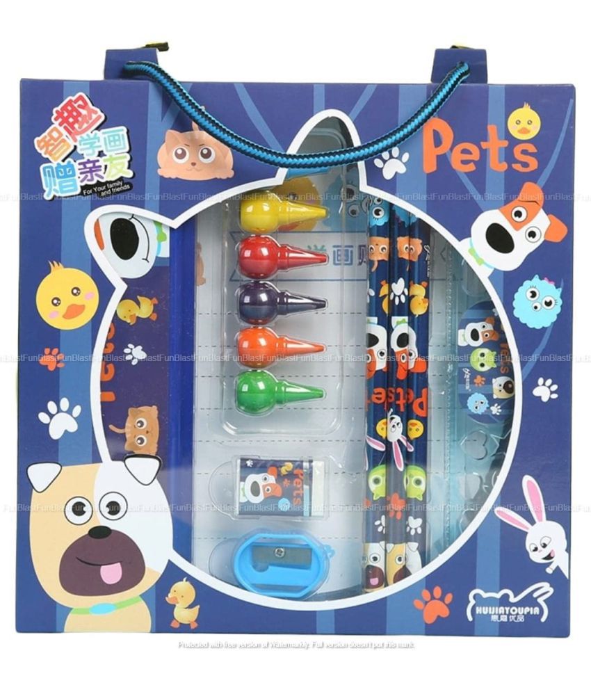     			FunBlast Stationery Kit for Kids – Pet Animals Stationery Box Pencil Pen Eraser Sharpener and Cartoon Pencil Box- Stationary Kit Set for Boys and Girls, Birthday Return Gift for Kids (Multicolor)