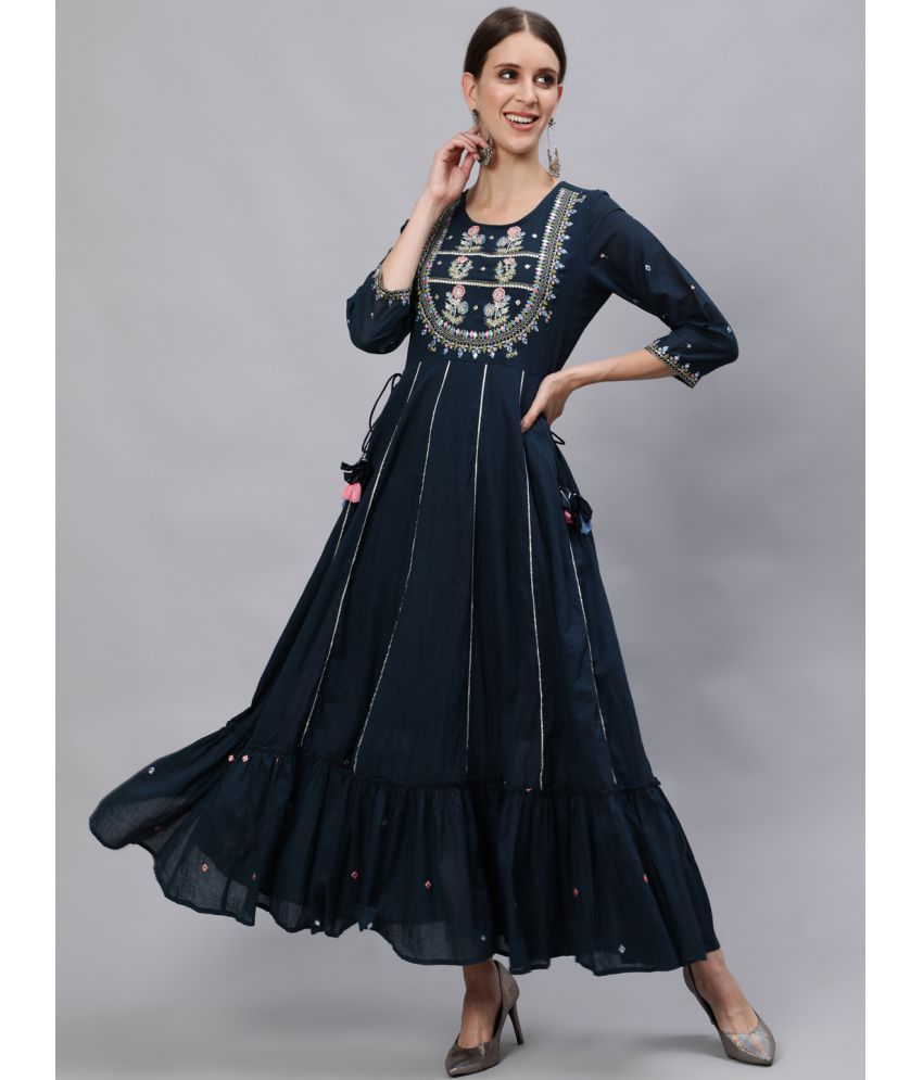     			Ishin - Navy Blue Cotton Women's Anarkali Kurti ( Pack of 1 )