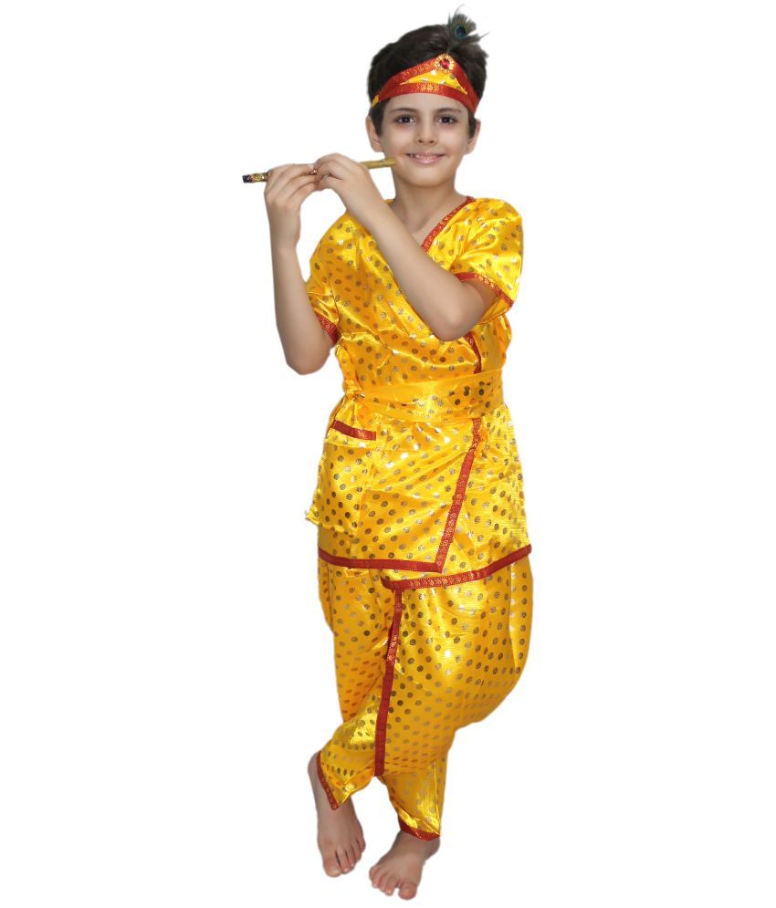     			Kaku Fancy Dresses Krishna Dotted Costume - Yellow, 5-6 Years, for Boys