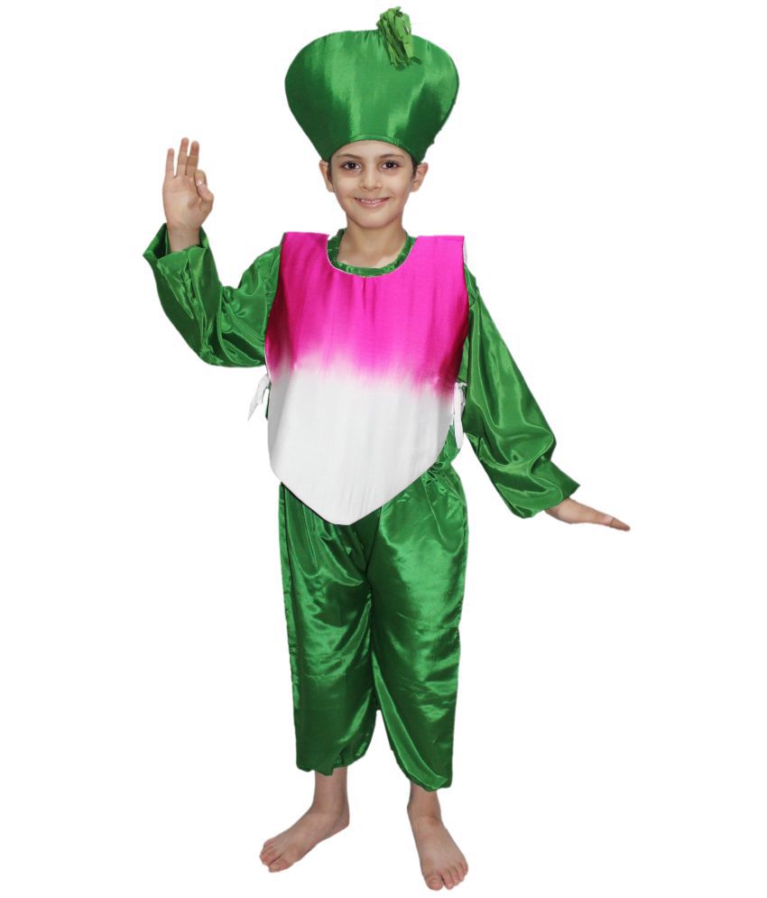     			Kaku Fancy Dresses Turnip Vegetables Costume -Magenta-Green, 10-12 Years, for Boys & Girls