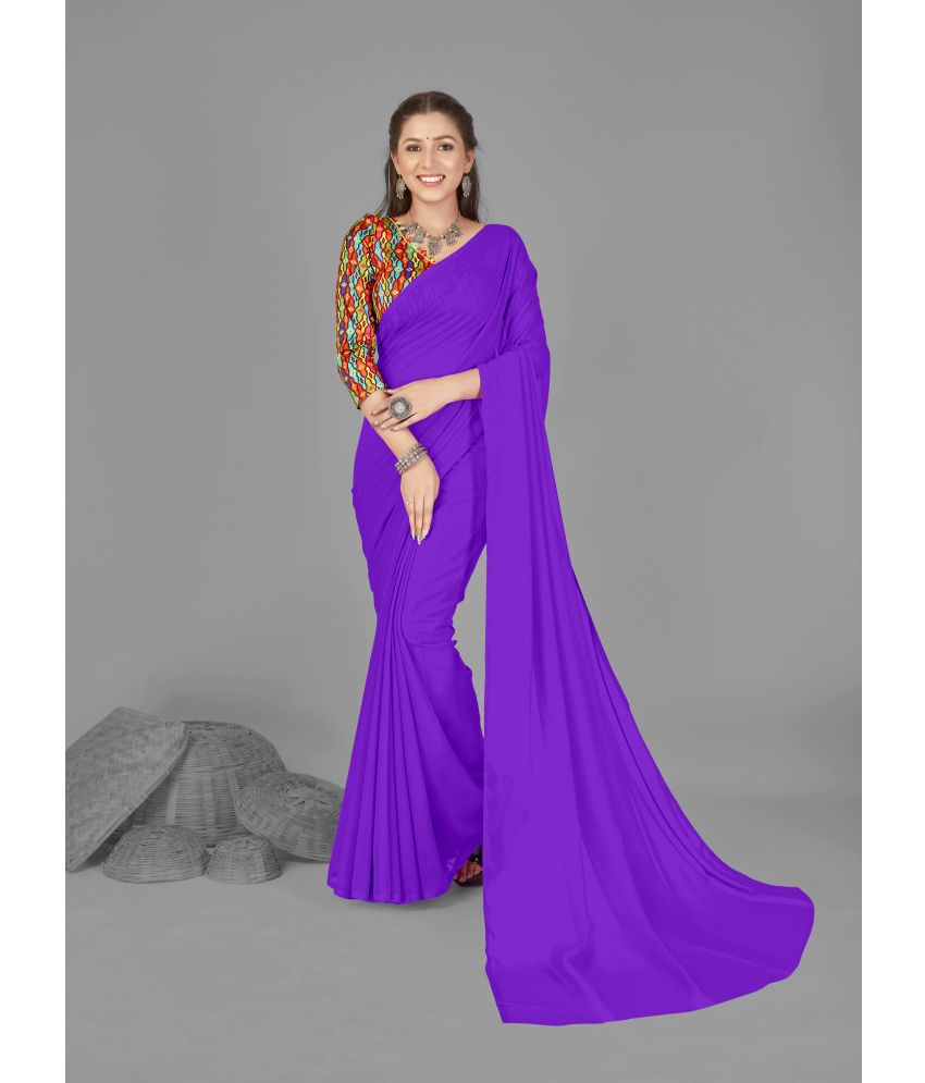     			ANAND SAREES - Purple Georgette Saree With Blouse Piece ( Pack of 1 )