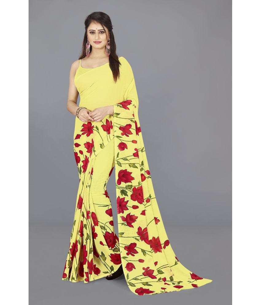     			ANAND SAREES - Yellow Georgette Saree Without Blouse Piece ( Pack of 1 )