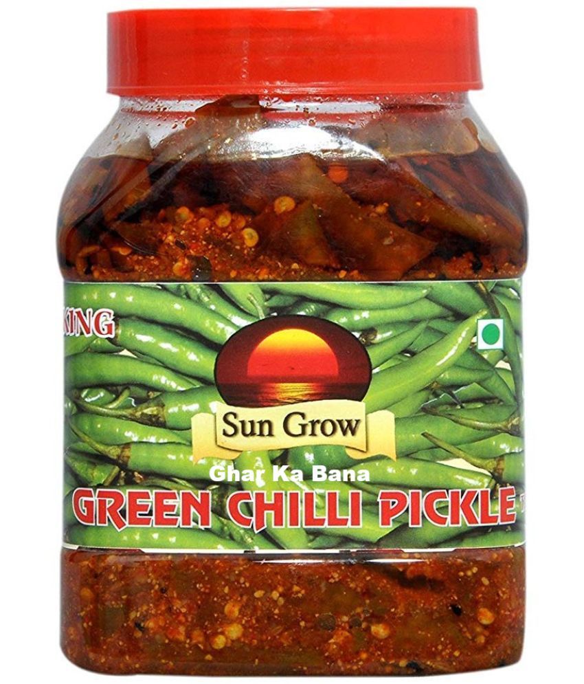     			Sun Grow Homemade Organic Ghar Ka Bana Kashmiri Green Chilli Pickle Achaar Tate of King Trust Pickle 1 kg