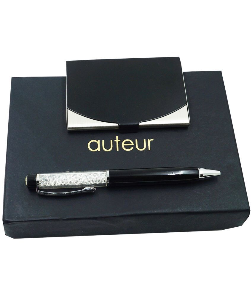     			auteur 2in1 Corporate Gift Set Crystal Diamond Black (Blue Ink) Ball Pen With Premium RFID safe Black Metal Card Wallet Flap Clouser Ideal for Every Gifting Occasion| Gift For Men|Women|Boss|Friends|Birthday|Anniversary(VCH5)