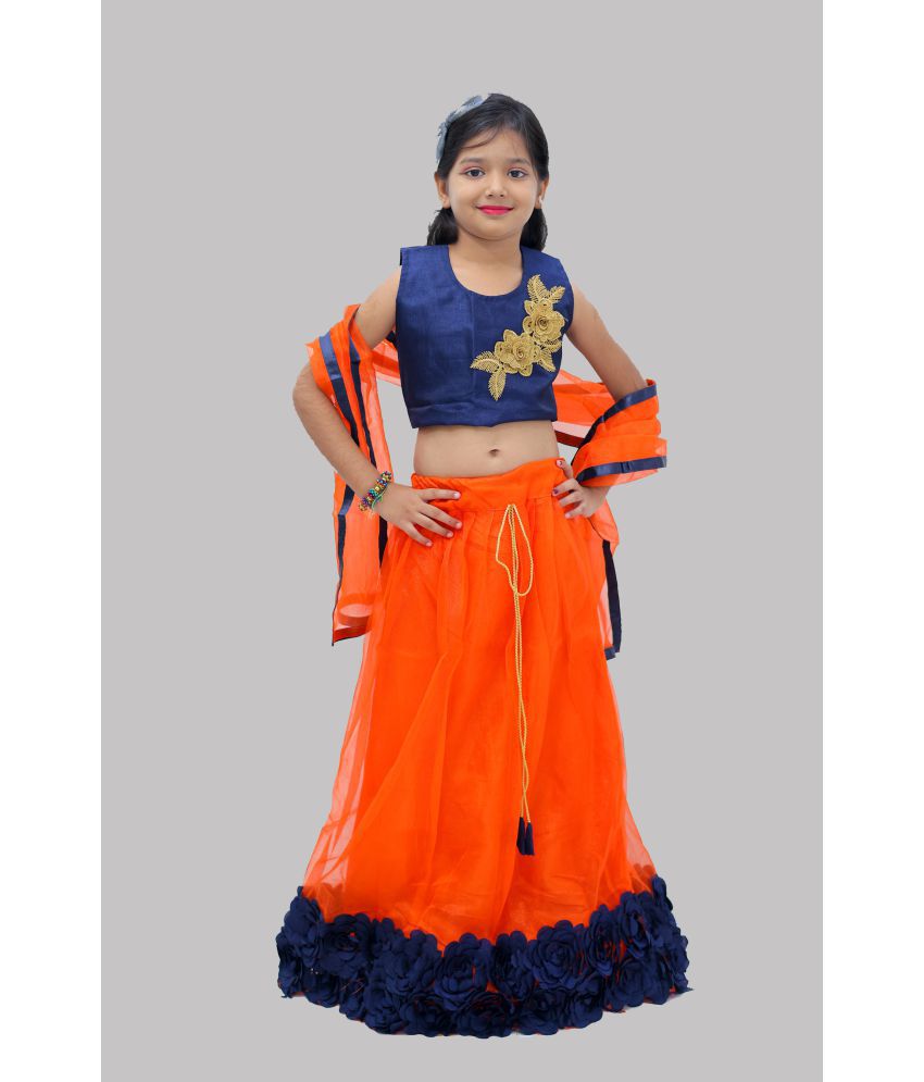     			Bhimani Impex - Orange Net Girls Lehenga Choli Set ( Pack of 1 )