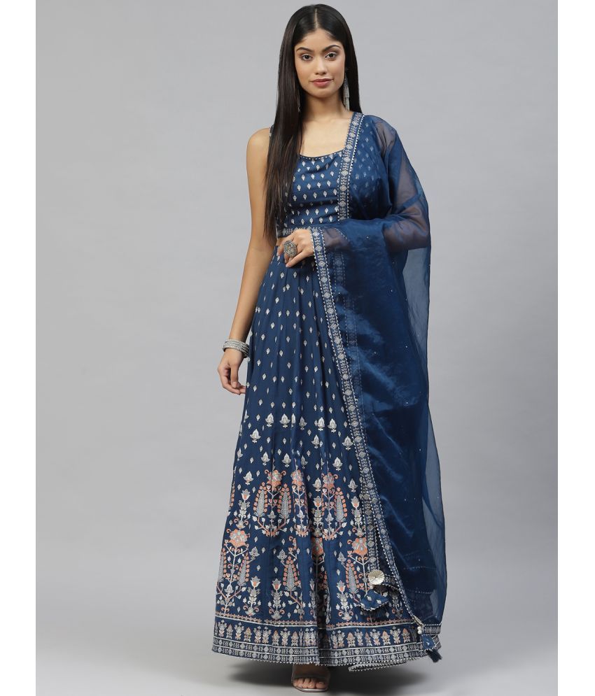     			Divena Blue Rayon Circular Stitched Lehenga