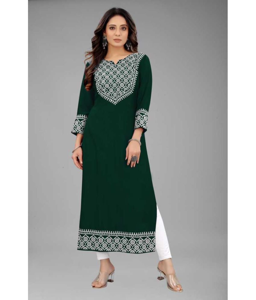     			Femvy - Green Rayon Women's Straight Kurti ( Pack of 1 )