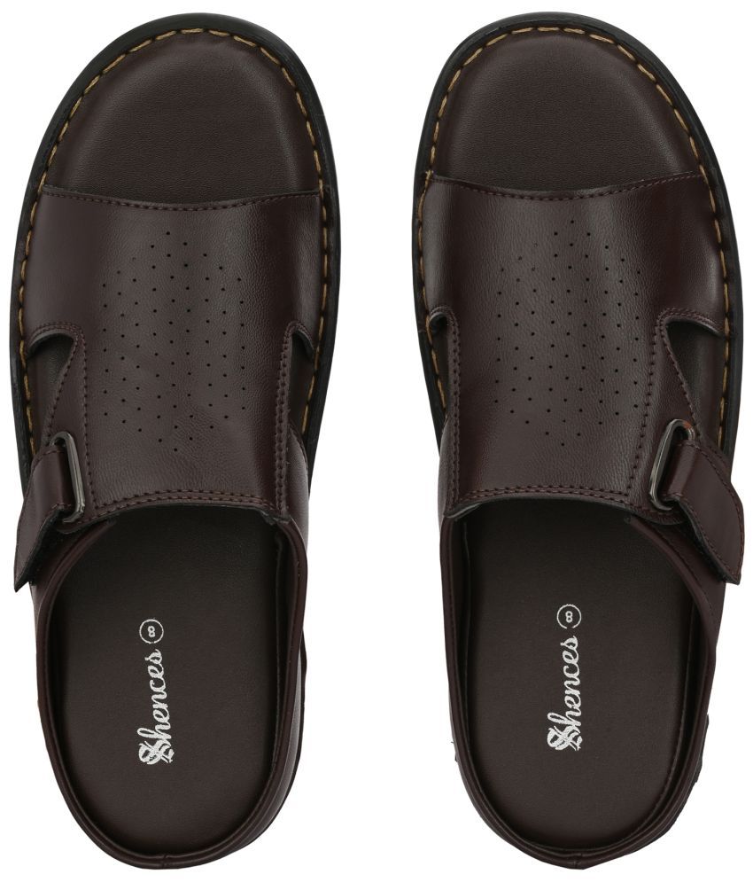     			SHENCES - Brown Men's Leather Slipper