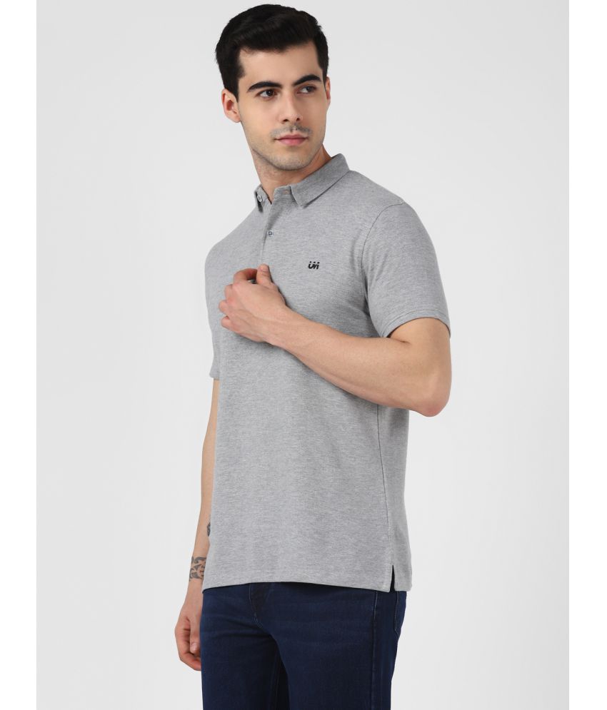     			UrbanMark Men Half Sleeves Regular Fit Solid Polo T Shirt-Melange Grey