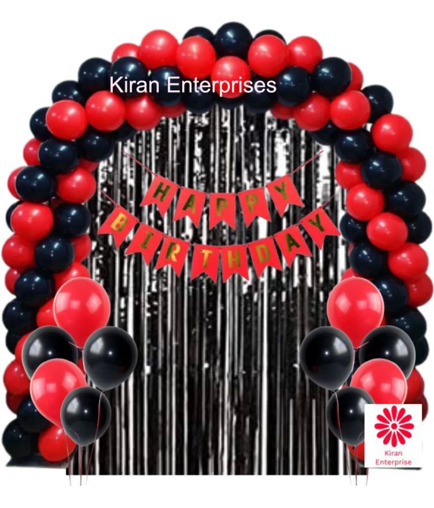     			Kiran Enterprises Happy Birthday Banner ( Red )+ 2 pc. Fringe Curtain ( Black )+ 30 Metallic Balloon ( Red, Black ) Birthday Decoration Kit,  Birthday Decoration  items, Birthday Balloon Decoration Combo For Boys, Girls, Kids, Husband and Wife.