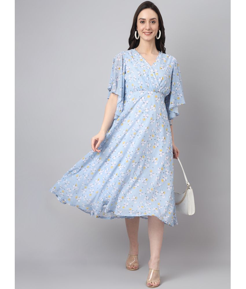     			Janasya - Blue Georgette Women's Fit & Flare Dress ( Pack of 1 )