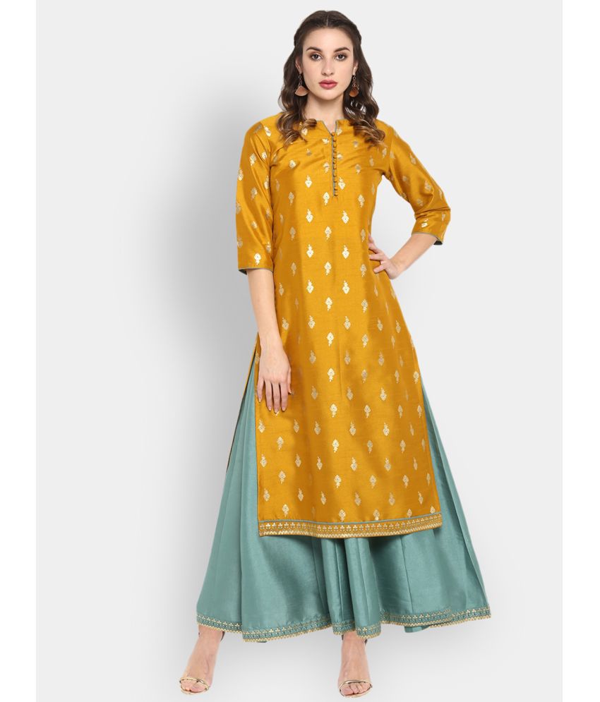 Janasya - Mustard Silk Women's Fit & Flare Dress ( Pack of 1 )