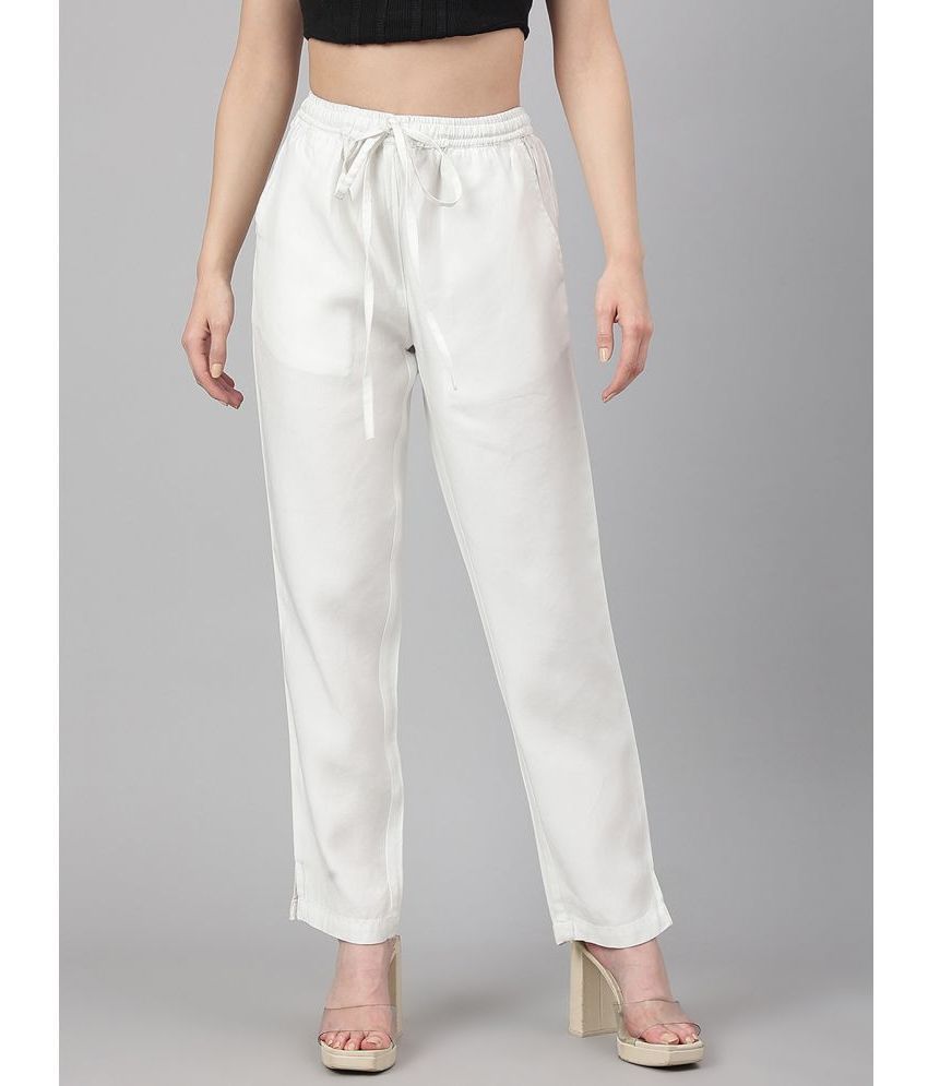 Janasya - White Cotton Blend Regular Women's Casual Pants ( Pack of 1 )