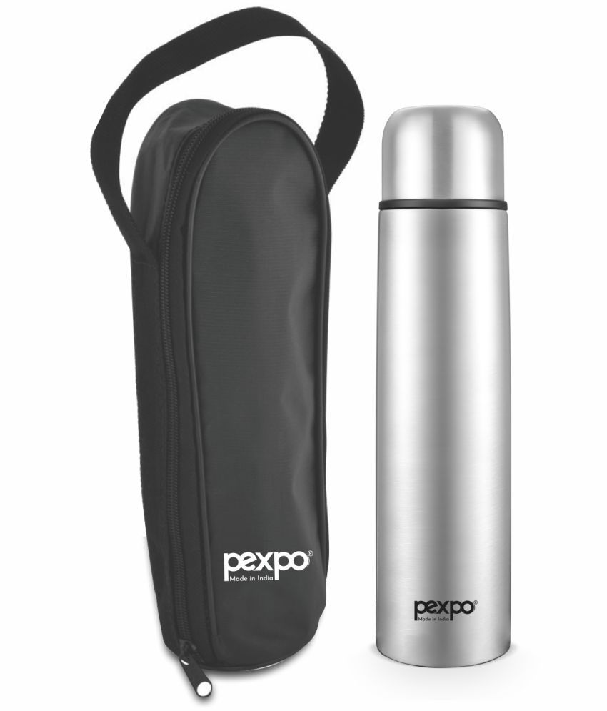     			Pexpo 750ml 18 Hrs Hot and Cold Flask with Zipper-bag, Flip Pro 750ml Vacuum Water Bottle (Pack of 1, Silver)