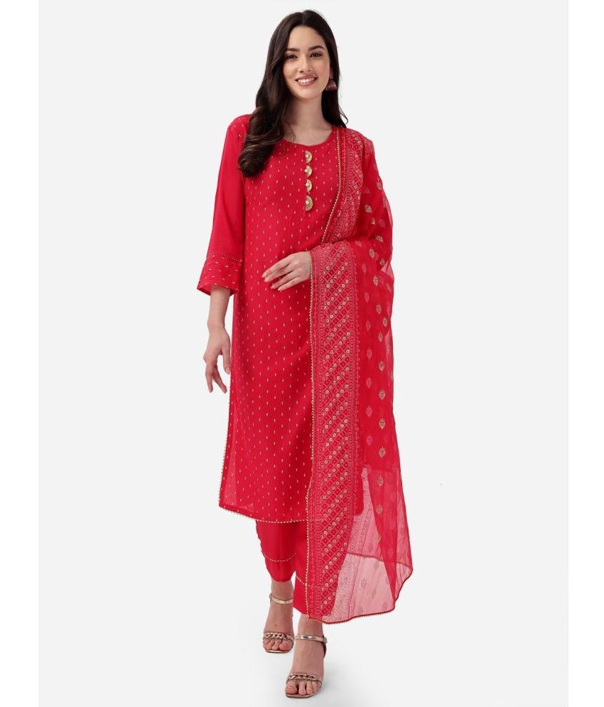     			Style Samsara - Red Straight Silk Blend Women's Stitched Salwar Suit ( Pack of 1 )