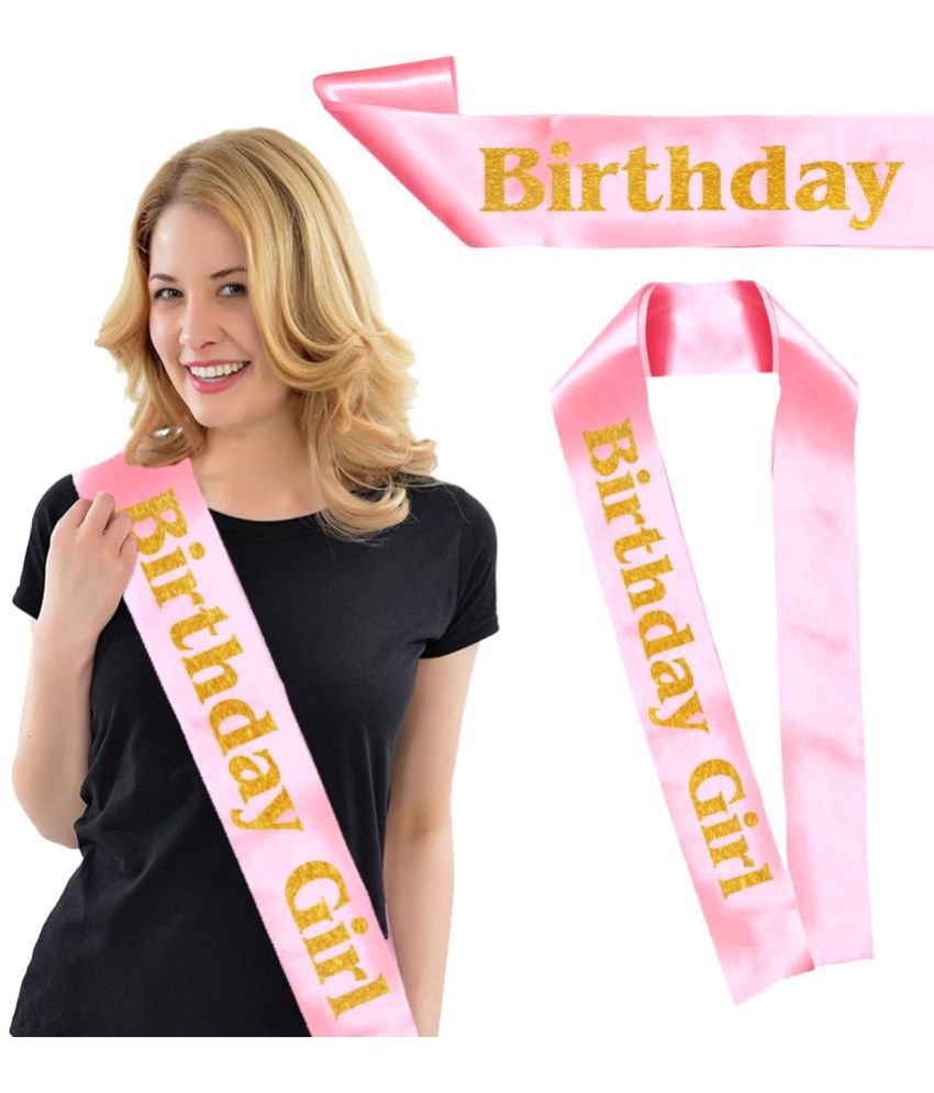     			Zyozi Birthday Sash for Girl Pink Satin with Gold Print Letter Birthday Girl Birthday Party Decorations for Sweet 16 18th 21st 30th 40th 50th 60th 70th 80th or Any Other Birthday Party Supplies