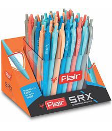 FLAIR SRX Retractable Ball Pen | Tip Size 0.7 mm | Smudge Free | Comfortable Grip | Smooth Writing &amp; Long Lasting Pen | Ball Pen Set For Students | Blue Ink, Stand Pack of 50