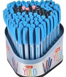 Flair Yolo Blue Ball Pen | 0.6 mm Tip Size | Light Weight Ball Pen with Comfortable Grip | Fine &amp; Smooth Writing | Ideal for School, Collage &amp; Office | Multicolor, Tumbler Pack of 100