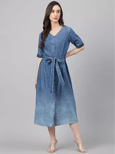 Buy Hightrend light blue women denim dress Online at Best Prices in India -  JioMart.