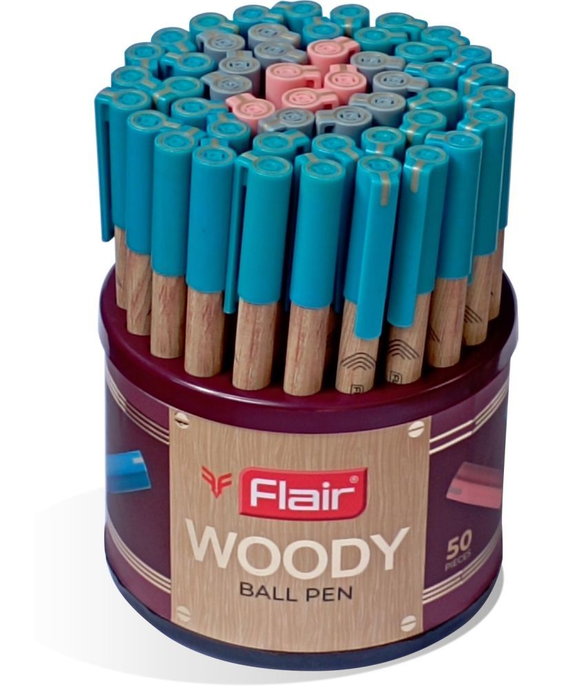     			Flair Woody Fine Tip Ball Pen | 0.7 mm Tip Size | Smooth Ink Flow System with Smooth and Comfortable Writing | Ideal for School, Collage, Office | Multicolor, Tumbler Set of 50 Pens