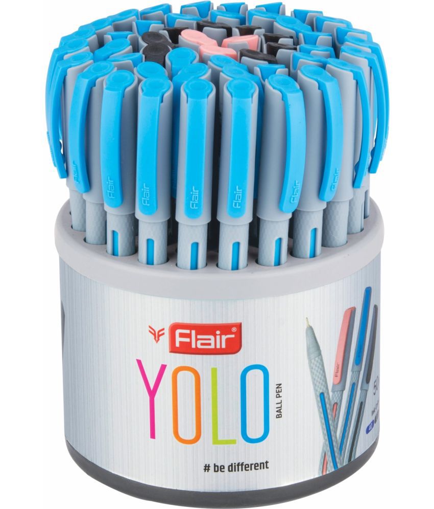     			Flair Yolo Blue Ball Pen | 0.6 mm Tip Size | Light Weight Ball Pen with Comfortable Grip | Fine & Smooth Writing | Ideal for School, Collage & Office | Multicolor, Tumbler Pack of 50