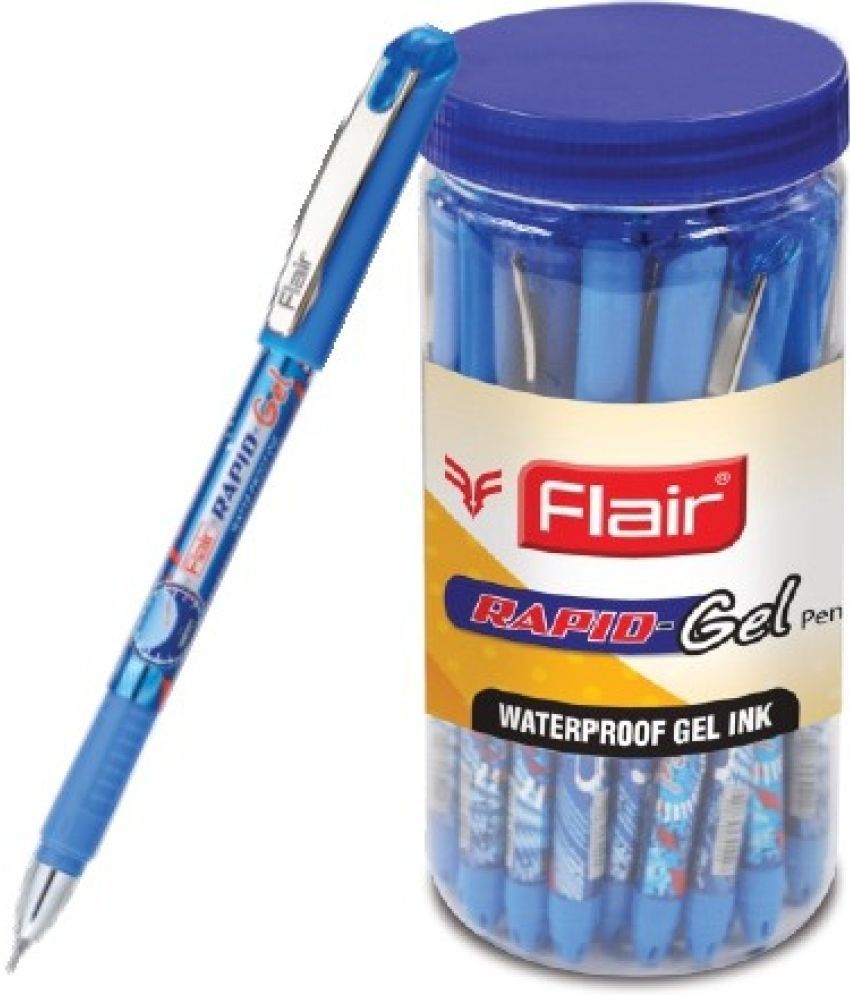     			Flair Super Smooth Rapid Gel Pen | Tip Size 0.5 mm | Elegant Metal Clip with Soft Rubber Grip | Waterproof Ink for Smudge Free Writing | Ideal for School, Collage & Office | Blue Ink, Jar Pack of 25