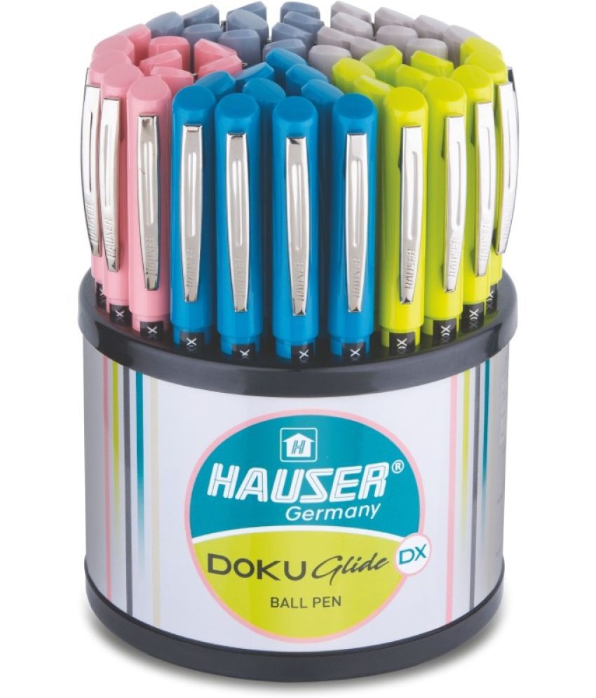     			Hauser Doku Glide Ball Pen | Tip Size 0.7 mm | Comfortable Grip With Smudge Free Writing | Sturdy Refillable Ball Pen | Blue Ink, Jar Set of 50 Ball Pens