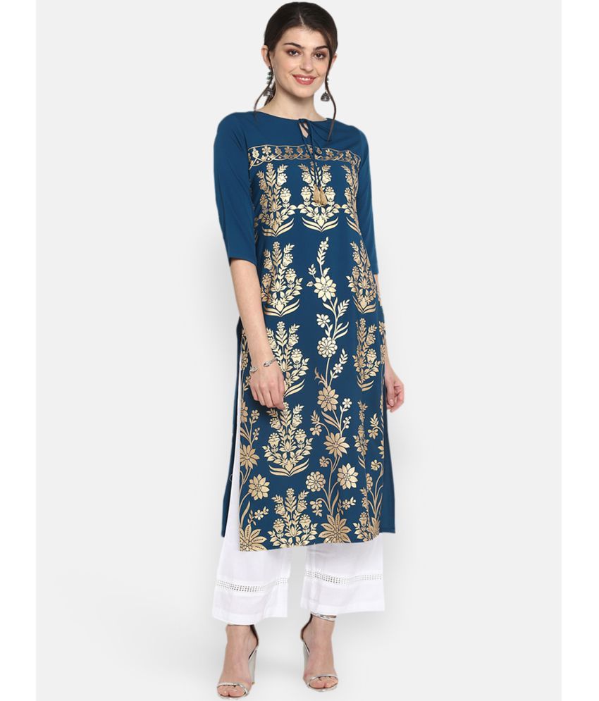     			Janasya - Blue Crepe Women's Straight Kurti ( Pack of 1 )