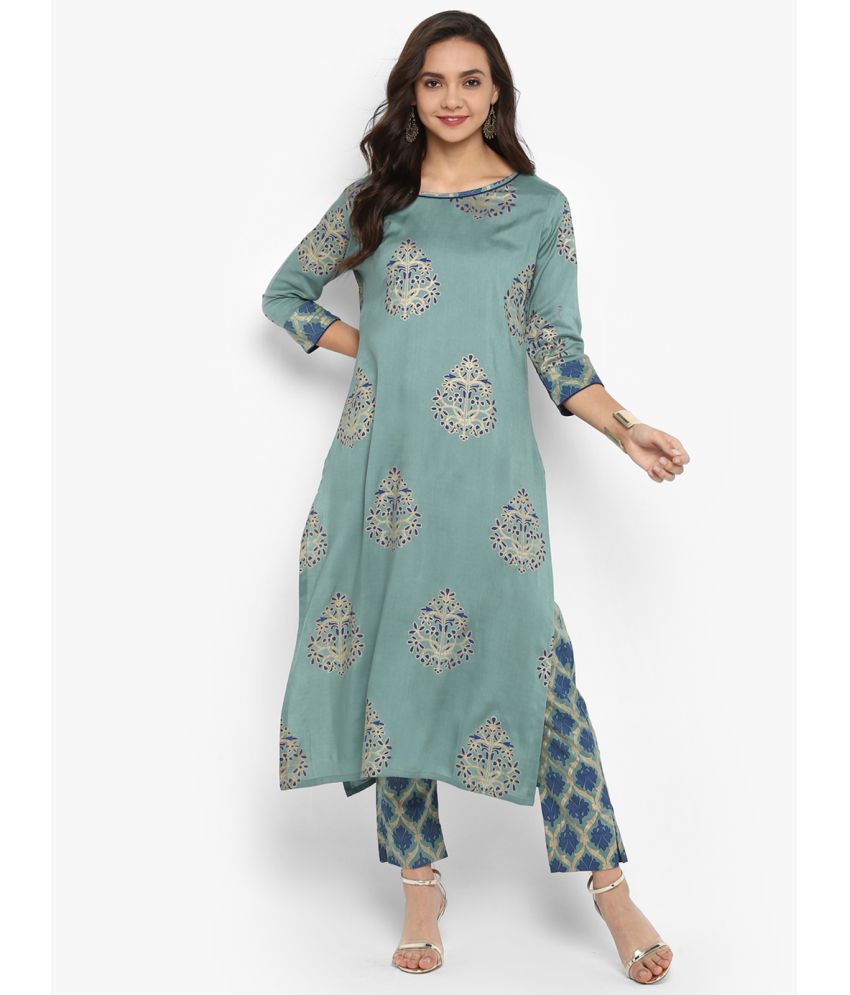     			Janasya - Turquoise Straight Rayon Women's Stitched Salwar Suit ( Pack of 1 )