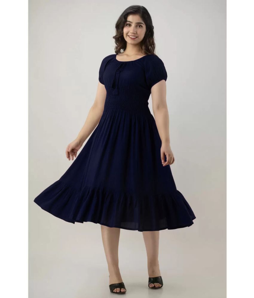     			Frionkandy - Navy Blue Rayon Women's Fit & Flare Dress ( Pack of 1 )