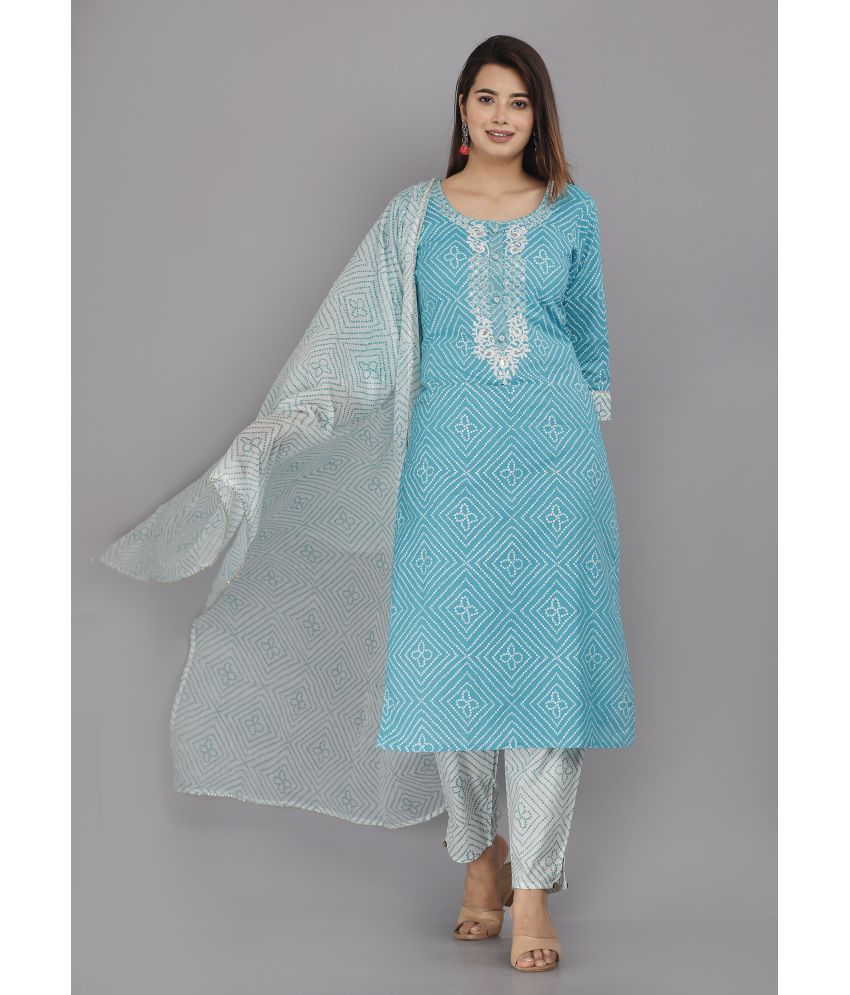     			HIGHLIGHT FASHION EXPORT - Light Blue Straight Cotton Women's Stitched Salwar Suit ( Pack of 1 )