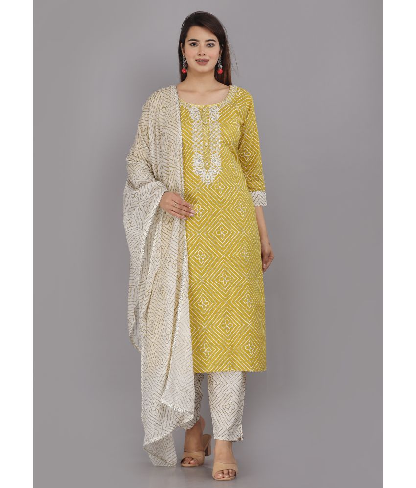     			HIGHLIGHT FASHION EXPORT - Yellow Straight Cotton Women's Stitched Salwar Suit ( Pack of 1 )